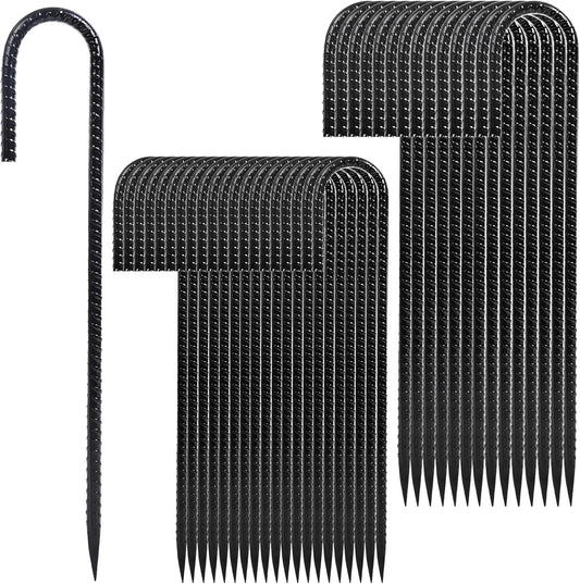 Rebar Stakes 12 inches 34-Pack Ground Stakes Heavy Duty J Hook Tent Stakes for Outdoor Decorations and Inflatables, Metal Yard Stakes for Fencing and Gardening, Gazebo and Swing Set Anchors