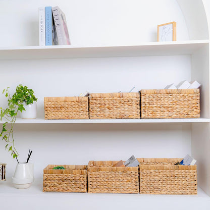 Set of 3 Wicker Storage Baskets for Shelves, Water Hyacinth Storage Baskets, Wicker Baskets for Storage, Kitchen Organizers and Storage Pantry (Set 3 SML)