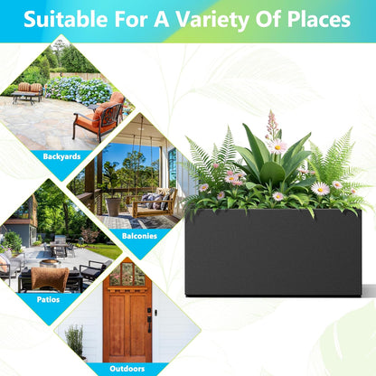 FENCY Metal Rectangular Planter Box, Large Planters for Outdoor Plants, Tall Planters for Outdoor Plants with Drainage Holes (32" L x 10" W x 16.3" H,Black)