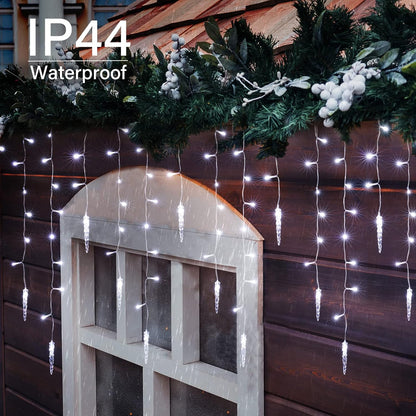 Icicle Lights Outdoor, 33 FT 400 LED Christmas Lights with 60 Drops, Waterproof Connectable Icicle Christmas Light Outdoor with Remote and Timer, 8 Light Modes Christmas Decorations for Roofline