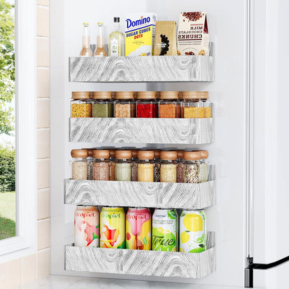 Magnetic Spice Rack for Refrigerator, Kitchen Organizer and Storage Shelf, Wood White(4 Pack)