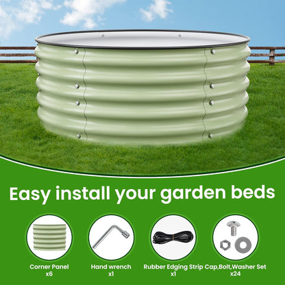 Round Raised Garden Bed Kit, 3.5x3.5x1.4Ft Outdoor Zinc-Aluminum-Magnesium Metal Flower Beds Stainless Steel Patio Ground Planter for Planting Vegetables (Light Green)