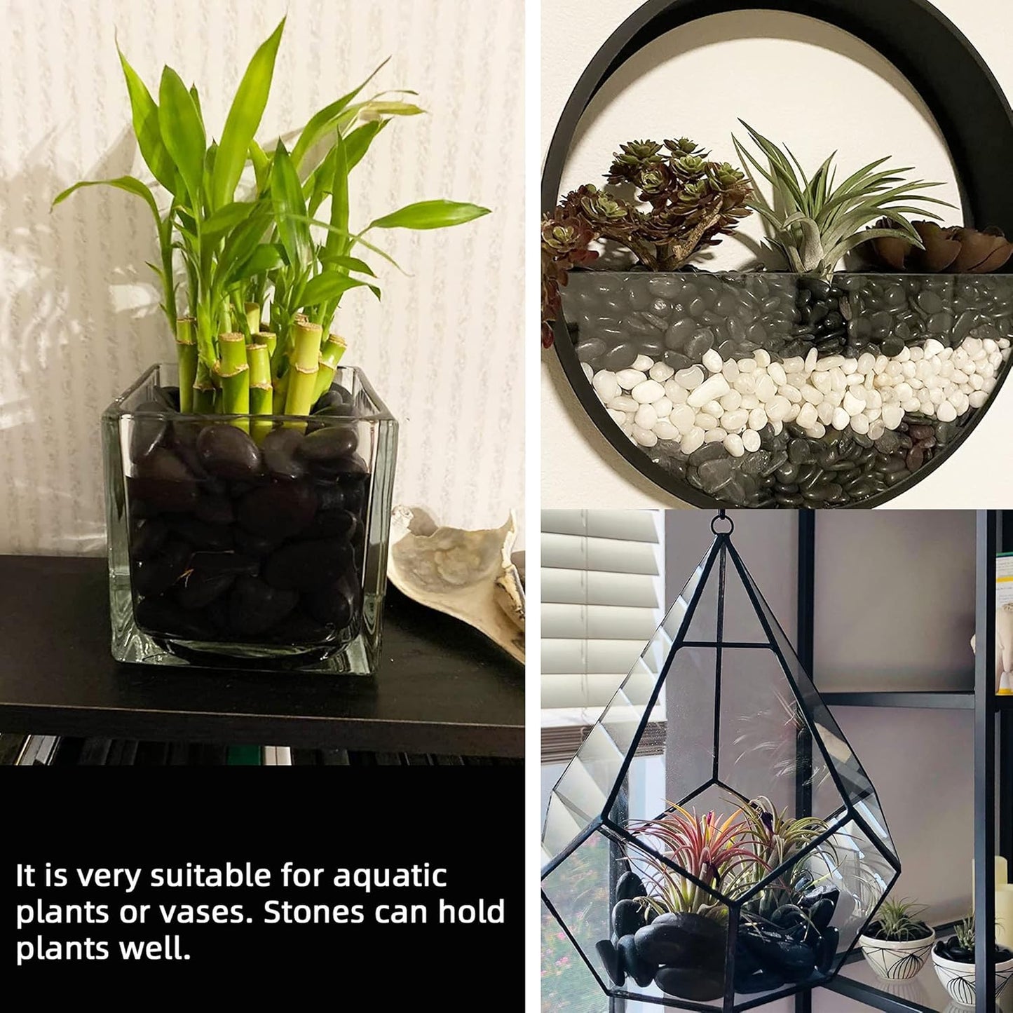 CJGQ Black Pebbles for Plants 7lb Bulk Bag Aquarium Gravel 0.5"- 1" Decorative Polished Fish Tank Stone River Rocks