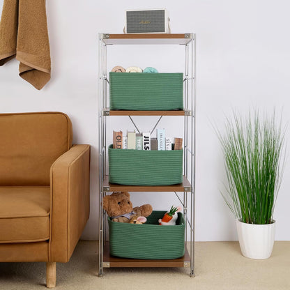 Large Storage Baskets for Shelves, Closet Organizers Bins for Clothes Blanket Towels, Baby Nursery, Toy Baskets Box, Woven Rope Baskets, 17 x 13 x 7.5”, 2 Packs Green