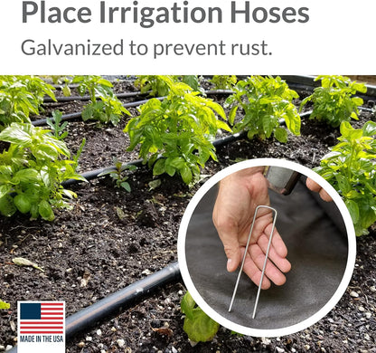 Pinnacle Mercantile USA Made 450 Pack Garden Landscape Staples Weed Barrier Fabric Stakes Galvanized 6 inch Pins Anti Rust Sod Staple 11 Gauge Steel