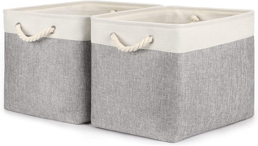 Bidtakay Storage Baskets for Organizing Large Storage Bins for Shelves 2 Pack 16x12 in Fabric Baskets for Blanket Nursery Toy Storage Collapsible Organizer Bins Closet Organizers Storage-Grey&White