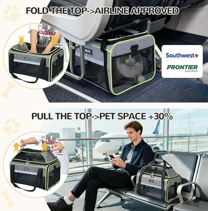 Lekereise Top-Expandable Pet Carrier 18x13x9.5 Inch Southwest Frontier Airline Approved Soft Sided Underseat to 15lbs Travel Carriers for Small Cats Dogs with Locking Safety Zippers Anti-Scratch Mesh