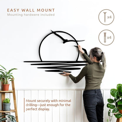 Wita Home Sunset with Seagulls Metal Wall Mounted Art, Handcrafted Metal Home Decor with Static Powder Coating, Eye-Catching Addition to Living Room Decor, Modern Beach Decor for Indoor and Outdoor Spaces, Perfect Housewarming Gift (48 x 24 inches)