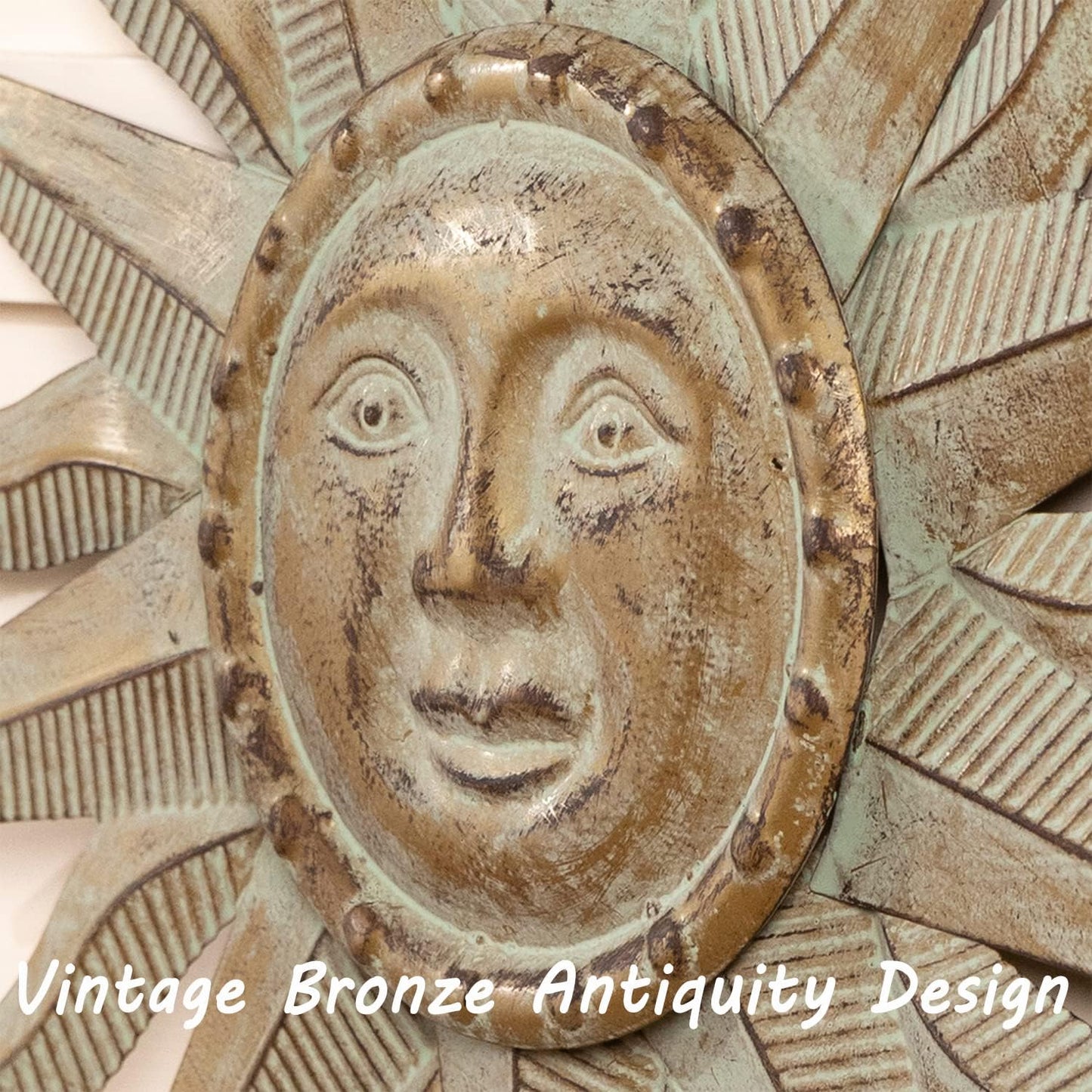 TICKCACY Metal Sun Wall Art Decor Sculpture, 3D Sun Wall Art Decoration Hanging for Outdoor Indoor Garden Farmhouse Yard Patio Living Room Bedroom, 21.65 Inch, Green-gold