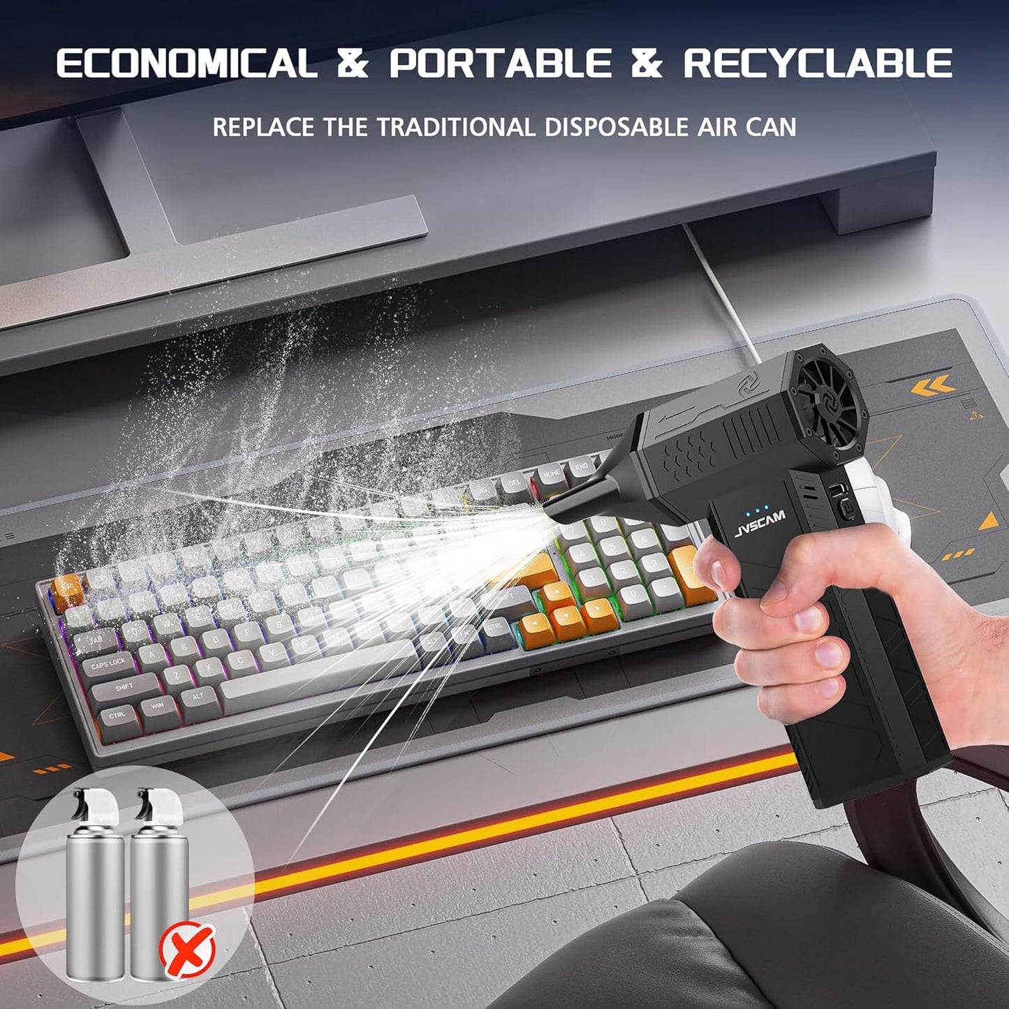 Compressed Air Duster - Electric Air Duster with Brushless Motor - 3 Gear Adjustable Cordless Air Blower - Rechargeable Air Duster for PC, Keyboard, Car, Outdoors, Home (X3)