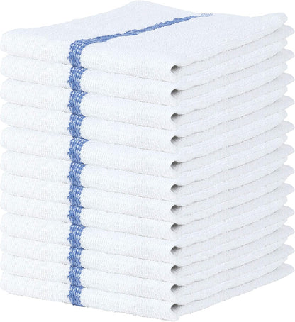 Arkwright Qwick Wick Bar Mop Towels - (Pack of 12) 100% Cotton Quick Dry Dishcloths, Super Absorbent Multipurpose Cleaning Rags for Restaurants, Kitchen, Bathroom, Hotel, 16 x 19 in, Blue Stripe