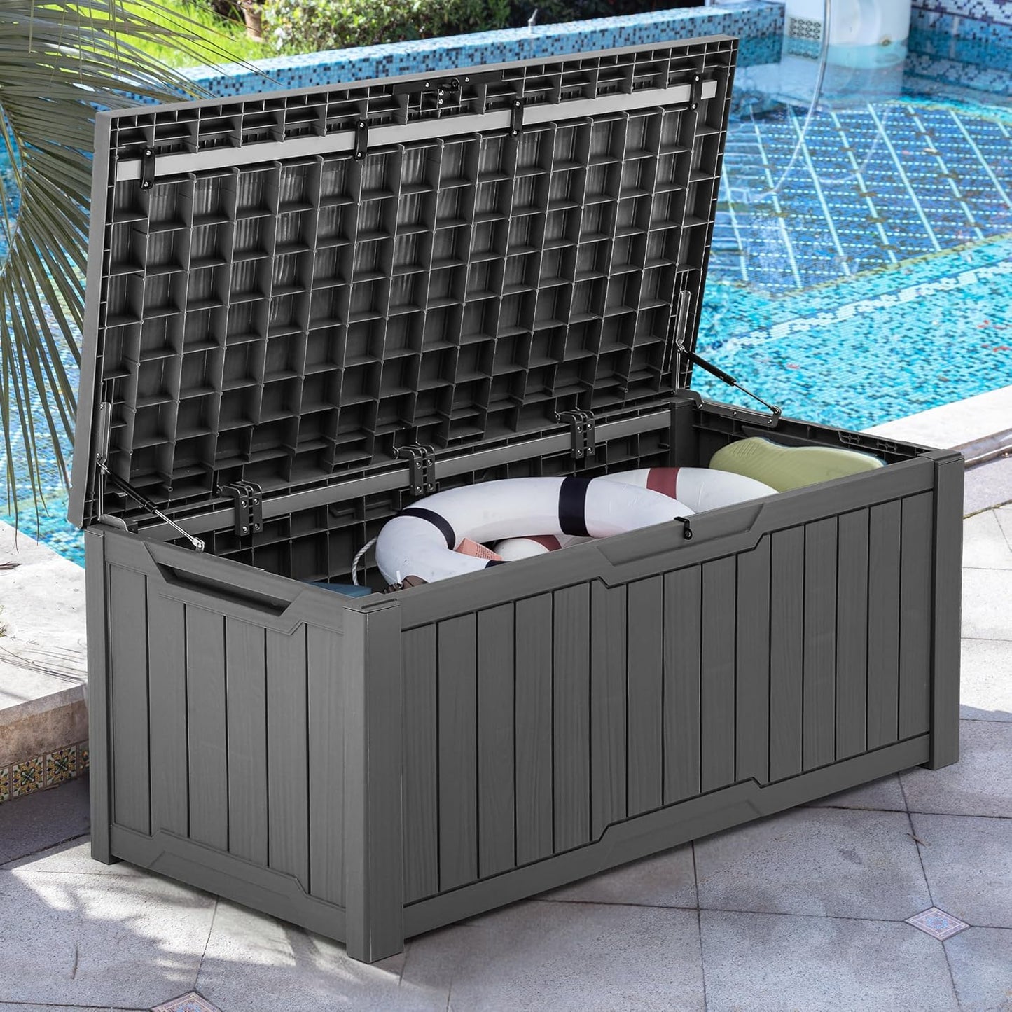 YITAHOME 120 Gallon Large Deck Box, Resin Outdoor Storage Box for Outdoor Pillows, Garden Tools and Pool Supplies, Waterproof, Lockable, Dark Gray