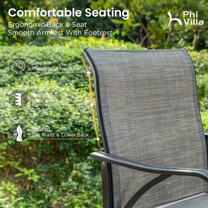 PHI VILLA Outdoor Swivel Bar Stools Set for 4, Metal Patio Bar Table and Chairs Set with Grey Textilene Fabric for Outside