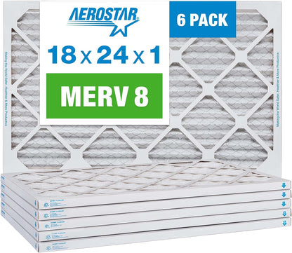 Aerostar 18x24x1 MERV 8-6 Count - High Efficiency Pleated HVAC, Furnace & Air Conditioner Filters - Removes Dust, Lint, Mold & Allergy-Causing Pollen