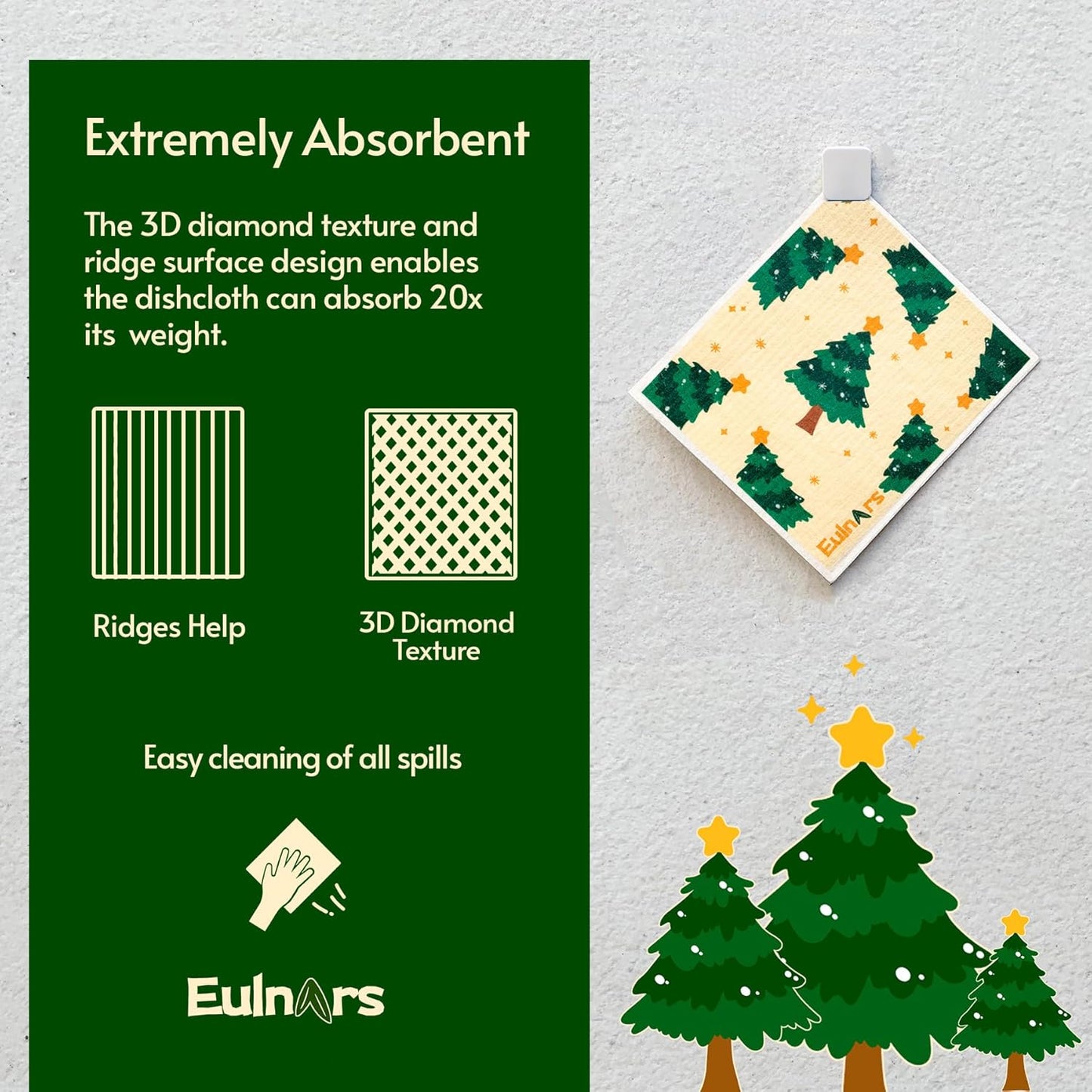 Reusable Paper Towels, Christmas Swedish Dishcloths for Kitchen 8-Pack, Non-Scratch Swedish Dish Towels, Super Absorbent Cellulose Dish Cloths, No Odor Cleaning Rags