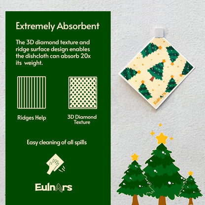 Reusable Paper Towels, Christmas Swedish Dishcloths for Kitchen 8-Pack, Non-Scratch Swedish Dish Towels, Super Absorbent Cellulose Dish Cloths, No Odor Cleaning Rags