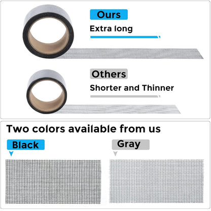 Grey Window Screen Repair Tape, 2IN X 10FT Screen Repair Kit for Windows or Doors, Strong Adhesive Fiberglass Mesh Patch Tape