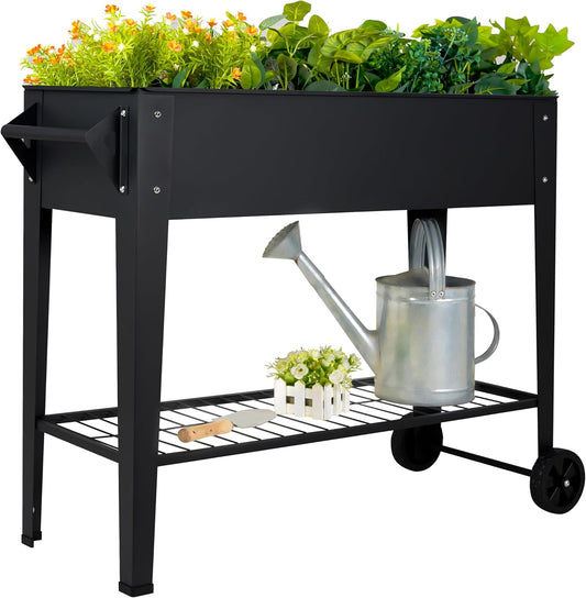 Elevate 32" Tall Raised Garden Bed Outdoor with Wheels & Shelf for Mobility, 400LBS Capacity, Anti-Rust Steel Planter Box for Vegetables/Herbs, Patio-Balcony-Backyard