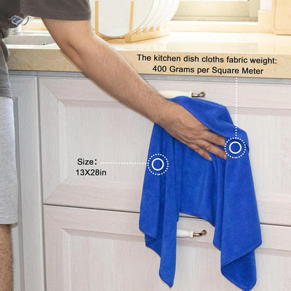 kimteny 13x28 Inches Kitchen Cloth Dish Towels, 400 GSM Premium Dishcloths, Super Absorbent Coral Velvet Microfiber Cleaning Cloths, Fast Drying Rags for Washing Dishes (8 Pack, Blue)
