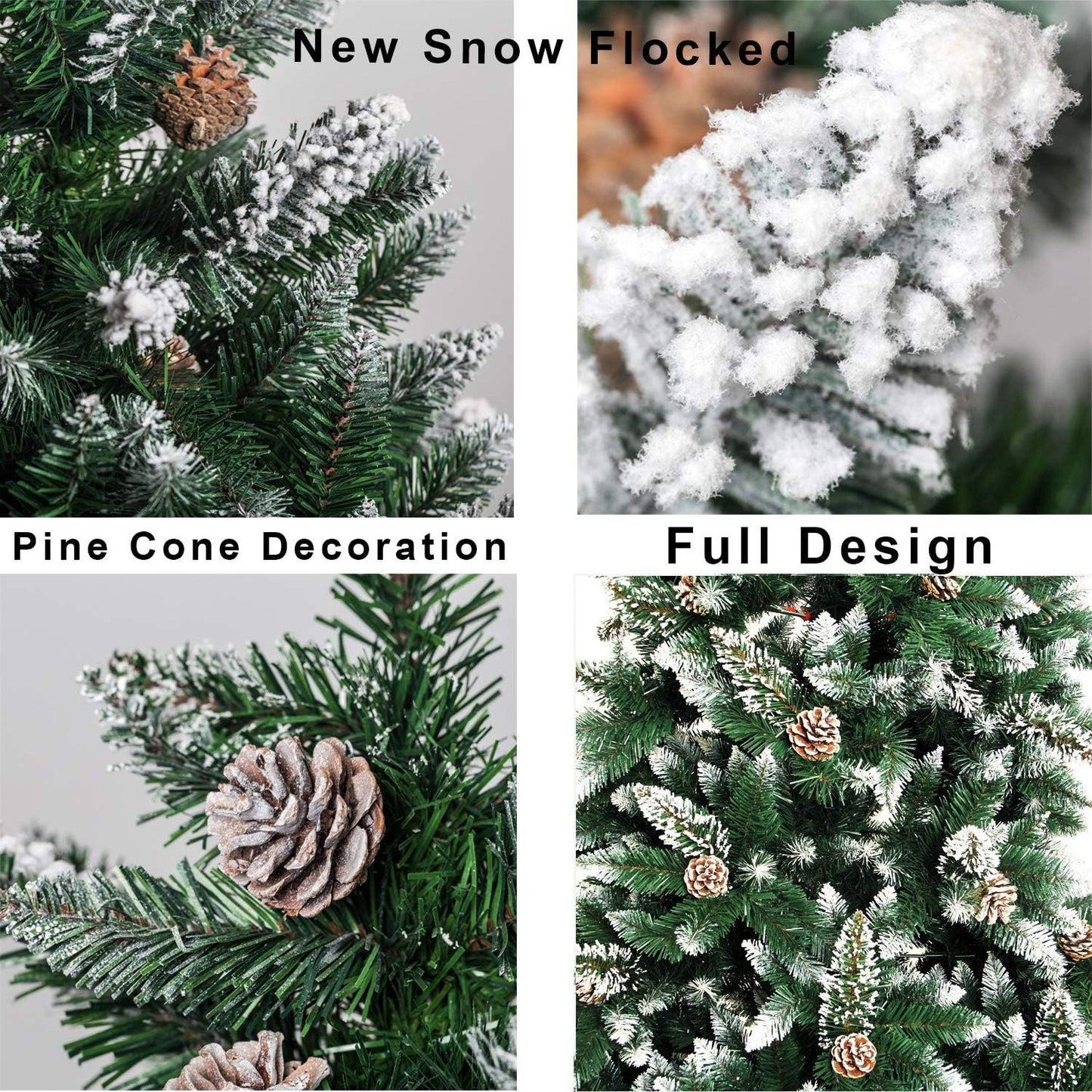 Artificial Christmas Tree 5/6/7/7.5 Foot Flocked Snow Trees with Pine Cone Decoration Unlit