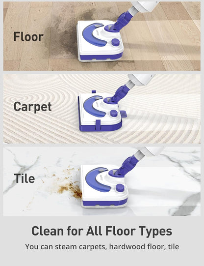 Professional Steam Mop Cleaner, 1300W Floor Steamer with Detergent Chamber, 25S Heat Up, Lightweight Steamer for Cleaning with 2 Washable Pads, Safe for Tiles, Upholstery, Carpet, Hardwood, Navy