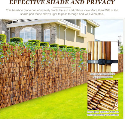 Natural Reed Fencing Rolls: Privacy Bamboo Fence 3/4/5/6ft High Roll Reed Screen, Decorative Bamboo Fencing for Outdoor Balcony Patio Garden Backyard,with Cable Zip Ties(Coffee, 5x16.4ft)