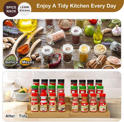 Spice Rack Organizer for Cabinet, 3 Tier Expandable Bamboo Spice Storage, Great for Kitchen Cabinet, Cupboard,Pantry and More