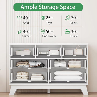 Fluted Dresser for Bedroom with 7 Drawers, 48" Wide Modern Chest of Drawers with Metal Handle, Wooden Dresser TV Stand, Wood Closet Clothes Storage Organizer for Living Room, Hallway, White