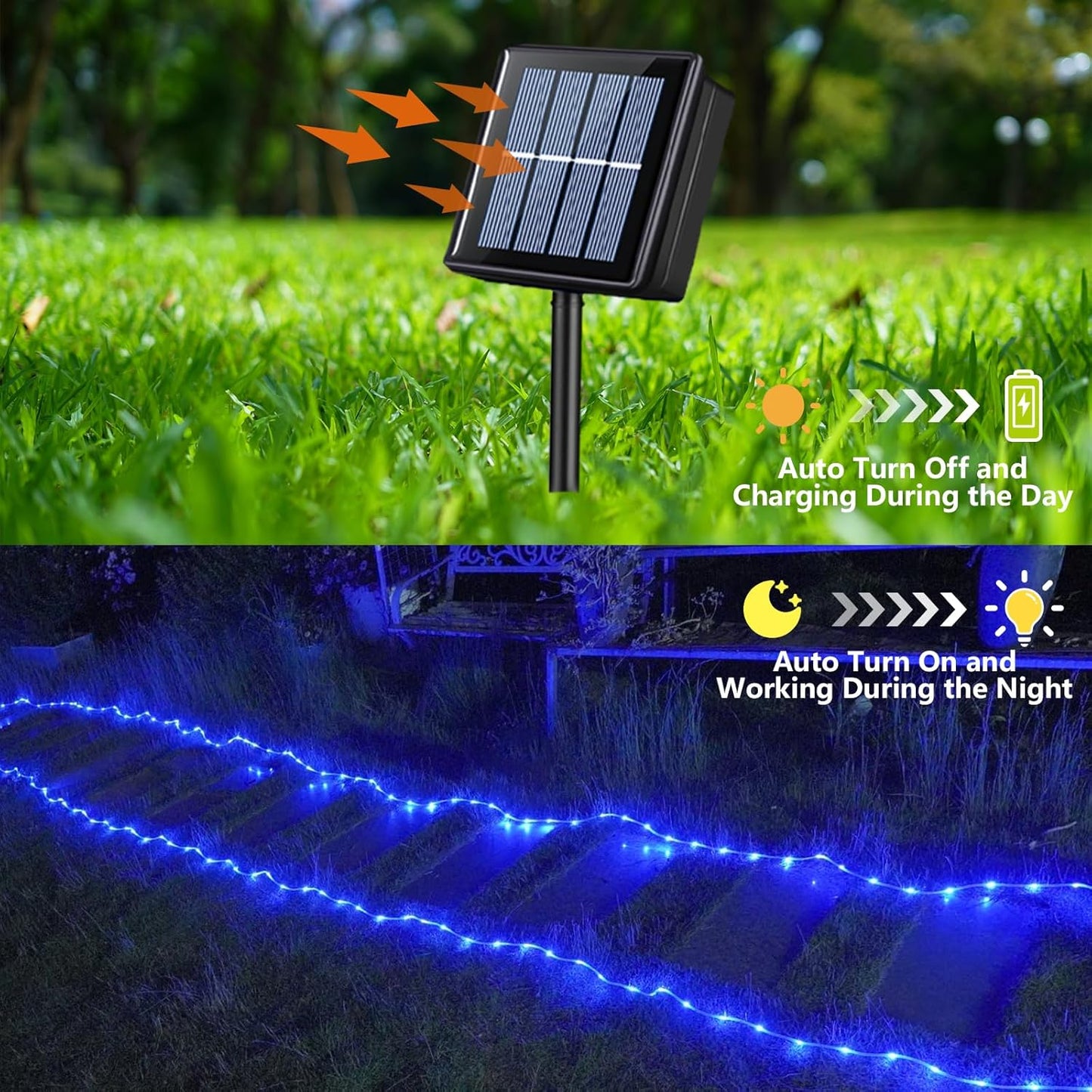YEGUO 2 Packs Each 33ft 100 LED Solar Rope Lights Outdoor Waterproof, Solar Pool Light Blue, 8 Modes Solar Fairy Lights in Clear Thin Tube Outside for Camping Fence Patio Garden Trampoline Deck
