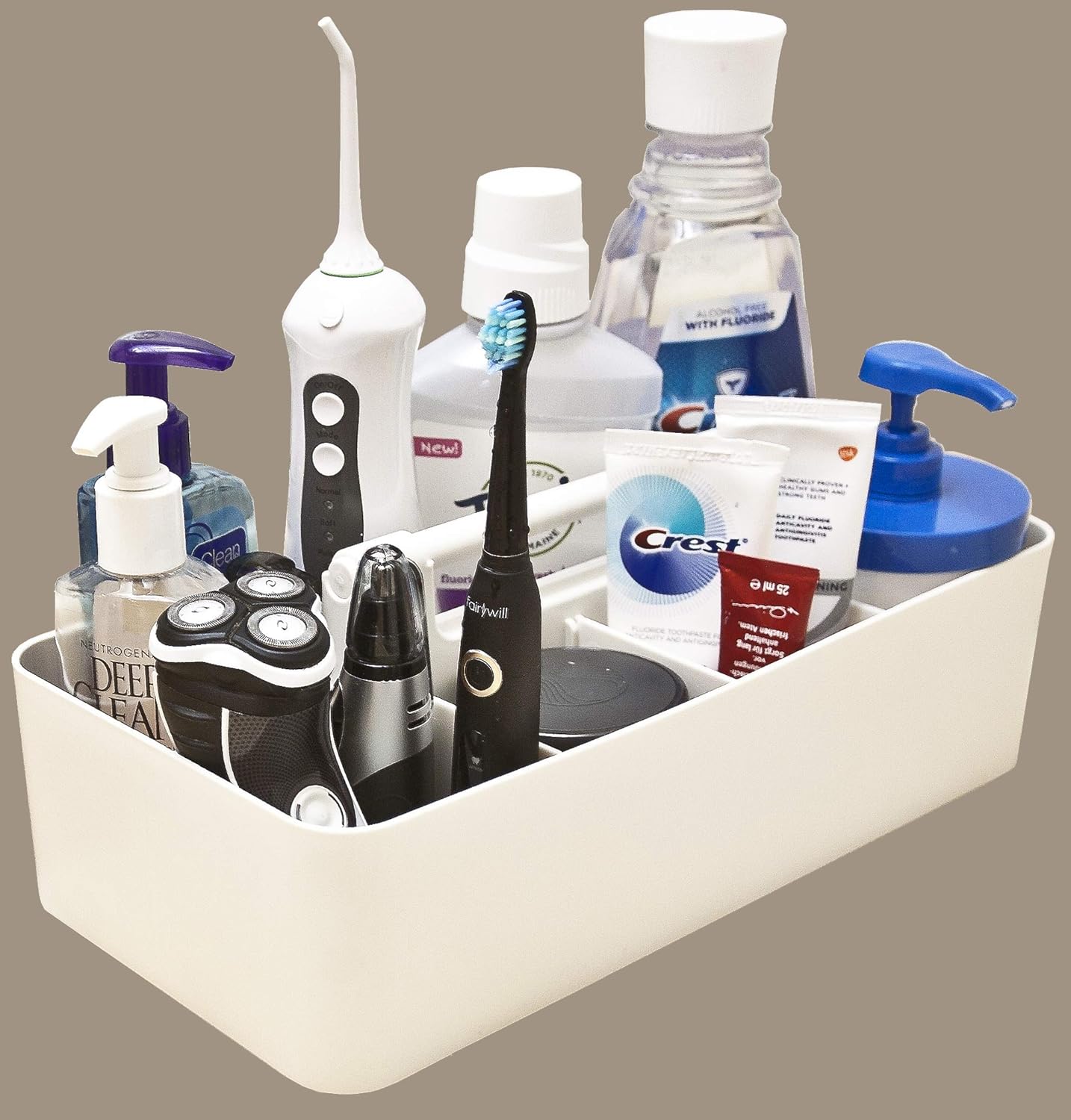 2 PACK - Portable DIY 8 Dividers Durable Plastic Organizer Tote Tool, Supply, Vanity Storage Home Office School Makeup Cleaning Caddy with Handle Made In USA (Ivory)