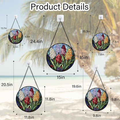 Stained Glass Window Hanging, Colorful Hyacinth Flowers Suncatcher for Doors Window Home Plant Sun Catchers Decoration Mother's Day Birthday Gifts for Women, Men, and Mom 9.8x9.8 in
