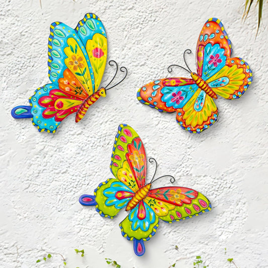 J-Fly Metal Butterfly Wall Decorations Garden Decor Room Decor, Lawn Ornaments Ladybugs Live- 3 Pieces, Outdoor Garden Yard Decor for Home and Office Decoration