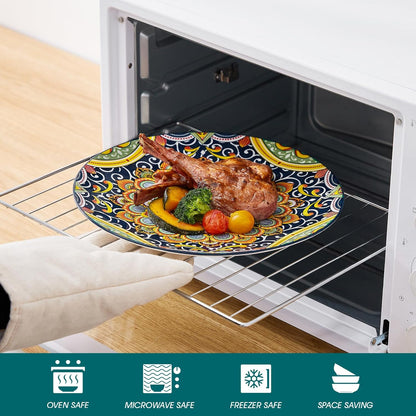 vancasso 12 Pieces Dinnerware Sets, Dark Green Plates and Bowls Set, Porcelain Dishes Set for 4, Microwave and Dishwasher Safe, Scratch Resistant, Bohemian Style Dining Ware Service for 4, Series SIMI