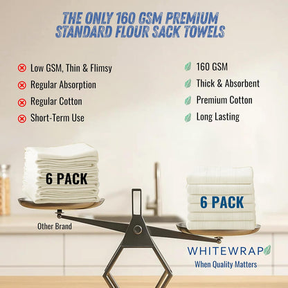 WHITEWRAP Flour Sack Towels| Tea Towel for Crafts| Kitchen Dish Cotton Blank Towel for Embroidery|Baking Bread Proofing Linen Cover| Thick Absorbent Quick Dry| 6 Pack 18"x28" Natural