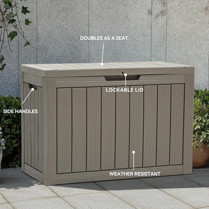 YITAHOME 45 Gallon Deck Box, Outdoor Storage Box for Patio Cushions, Outdoor Tools, Gardening Tools, Sports Equipment, and Throw Pillows, Lockable and Waterproof, Brown