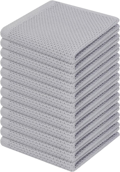 Homaxy 100% Cotton Waffle Weave Kitchen Dish Cloths, Ultra Soft Absorbent Quick Drying Dish Towels, 12 x 12 Inches, 12-Pack, Light Gray