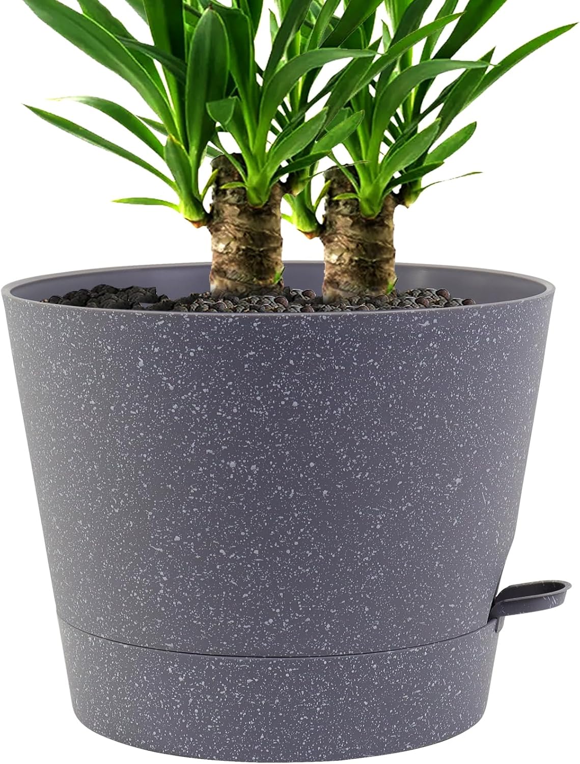 Self Watering Pots for Indoor Plants,12 inch Planters with Drainage Holes Plastic Flower Pots with Deep Reservoir, Grey Speckles