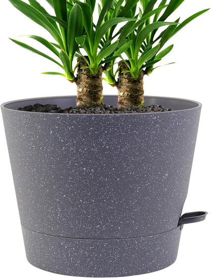 Self Watering Pots for Indoor Plants,12 inch Planters with Drainage Holes Plastic Flower Pots with Deep Reservoir, Grey Speckles
