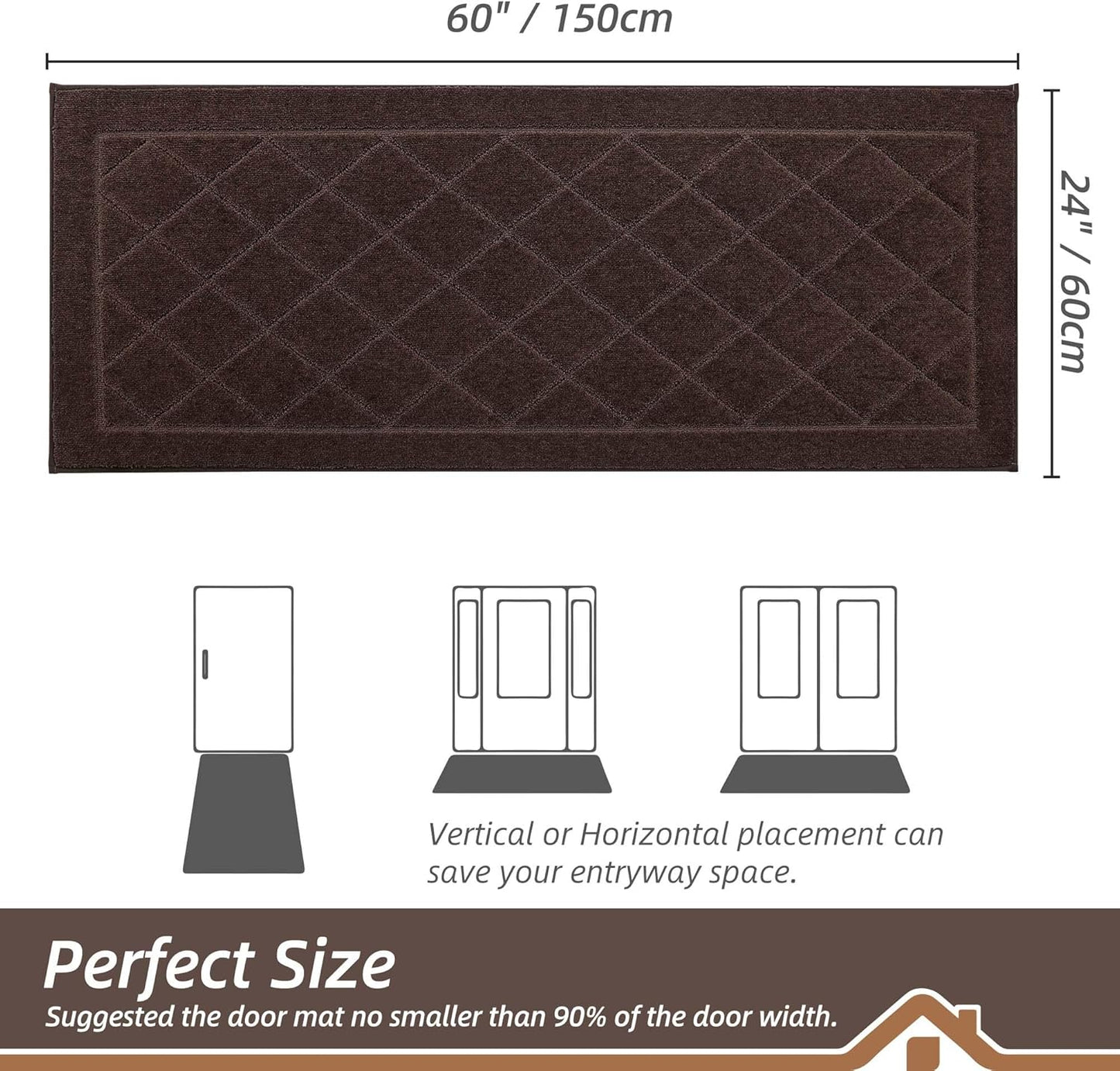 BEQHAUSE Dirt Trapper Door Mat 24" x 60", Doormat Non-Slip Entryway Rugs Washable, Dog Door Mat Stain Resistant and Absorbent Welcome Floor Mat for Front Back Door, Muddy Wet Shoes & Paws, Brown