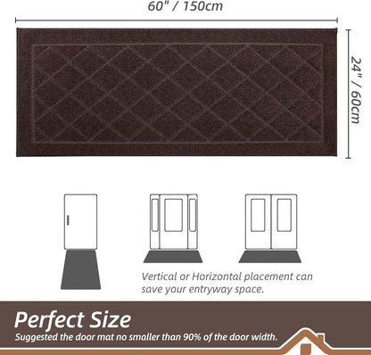 BEQHAUSE Dirt Trapper Door Mat 24" x 60", Doormat Non-Slip Entryway Rugs Washable, Dog Door Mat Stain Resistant and Absorbent Welcome Floor Mat for Front Back Door, Muddy Wet Shoes & Paws, Brown