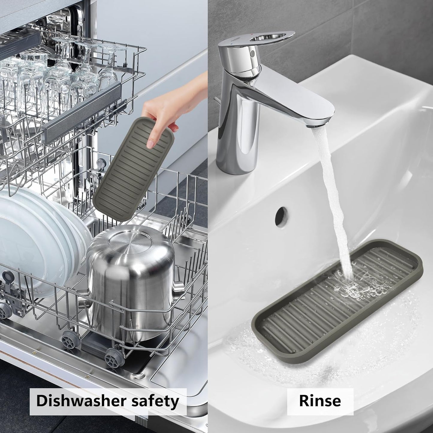 Gosmol Silicone Sponge Holder Kitchen Sink Organizer Tray Dish Caddy Soap Dispenser, Scrubber Spoon Holder,Dishwashing Accessories 2 Pack (Brown)