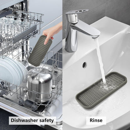 Gosmol Silicone Sponge Holder Kitchen Sink Organizer Tray Dish Caddy Soap Dispenser, Scrubber Spoon Holder,Dishwashing Accessories 2 Pack (Brown)