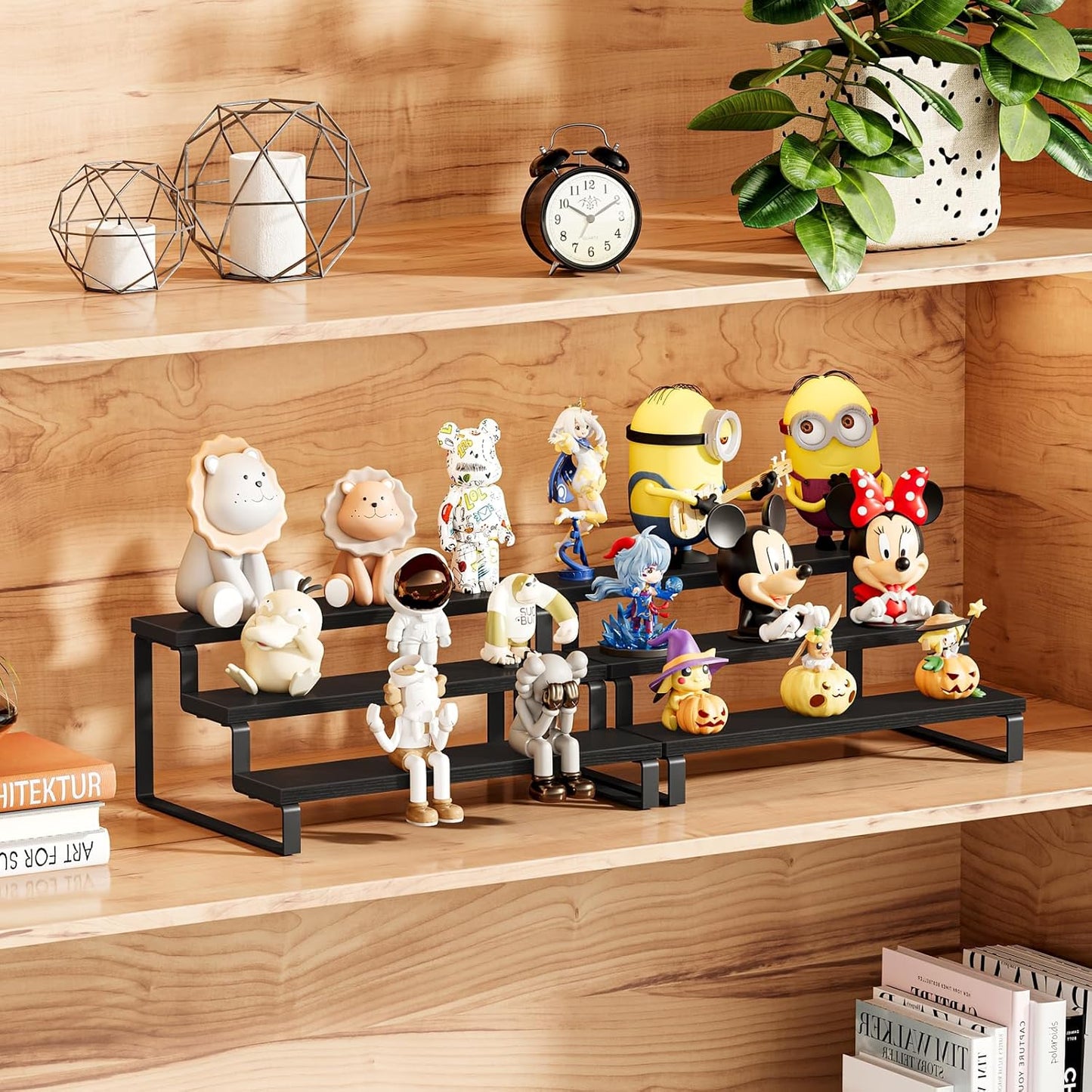 Giikin 3 Tier Spice Rack, Set of 2 Wooden Spice Rack for Countertop, Cabinet Organizer Shelf Kitchen Counter Storage Shelves Cupcake Stand Holder Display Stand, Black