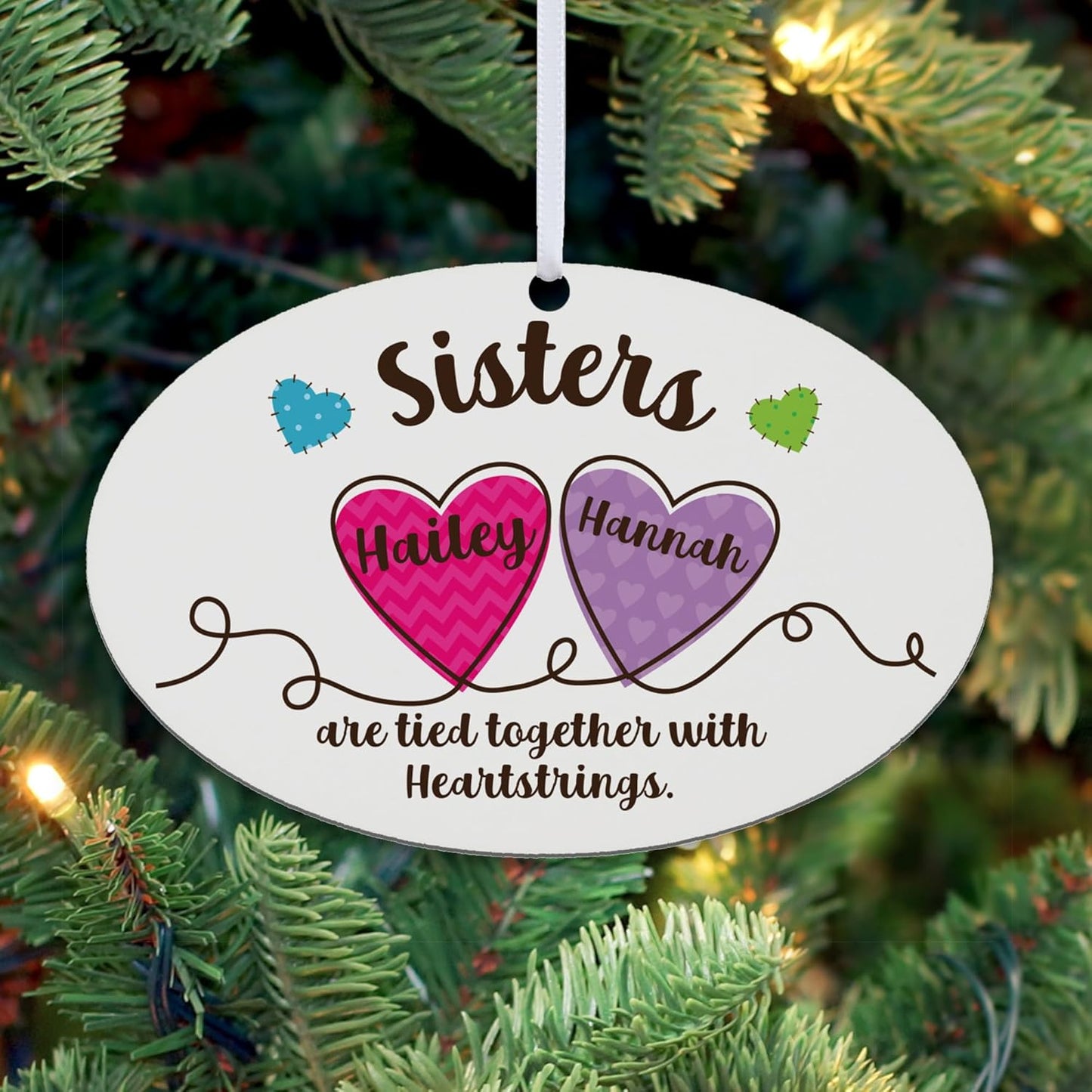 Let’s Make Memories Personalized Christmas Ornament - for Friends - 2024 Christmas Ornament - Pastel Holiday Décor - Wood - Oval - Heartstrings - 2–6 Names