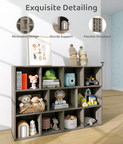 11-Cube Kids Toy and Book Storage Organizer – Wooden Cube Bookcase for Playroom and Nursery Organization, Baby Bookshelf and Kids Shelves for Room or Classroom, French Oak Finish