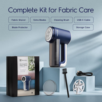 Electrolux Rechargeable Fabric Shaver | 3-Speed Lint Remover for Clothes & Furniture | Eliminates Fuzz & Pilling | Electric Lint Shaver with LED Display & Type-C Fast Charging Port - Blue