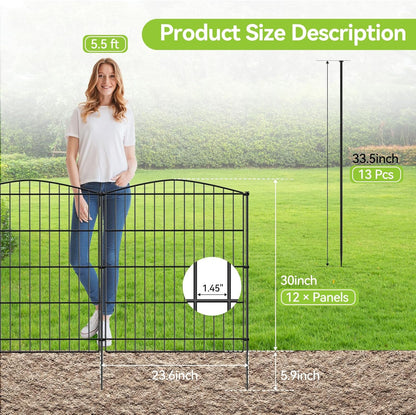 INJOPEXI Decorative Garden Fence 12 Panels 23.6ft (L)×30in (H) Garden Fences with 12 Panels Rustproof Metal Wire No Dig Animal Barrier Fencing Rabbit Dog Fence for Yard Patio Outdoor - Without Gate