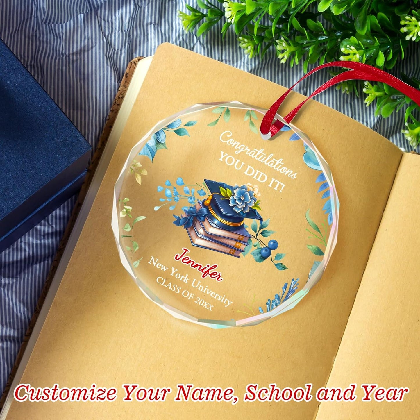Personalized Graduate Glass Christmas Ornament, Class of 2025 Graduation Picture Ornament Gift for Congrats Son Daughter Friends, Custom Name School Graduation Ornaments Gifts