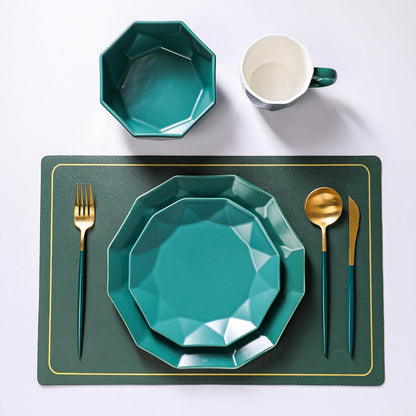 Stone + Lain Jamie Porcelain 32-Piece Geometric Dinnerware Set, Green