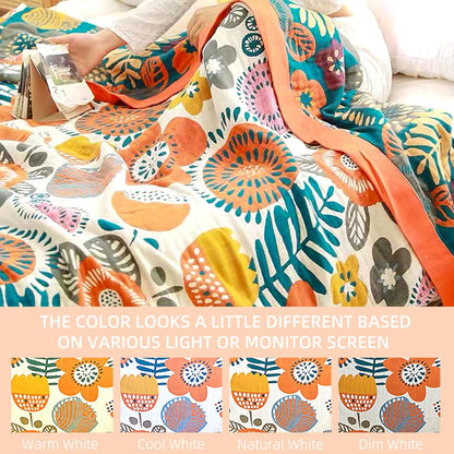 Boho Throw Blanket for Bed - 100% Pure Cotton Ultra Soft Rustic Quilt - Farmhouse Decor Bed Blankets, All Season Rustic Throw for Sofa Couch Chair(60"×80", Floral Print 2)